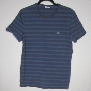 Lacoste Blue Striped Cotton Regular Fit T-Shirt - Size Medium